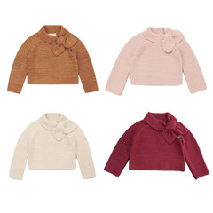 MP古典的な桃の心のネクタイのニットの子供のレトロなセーターのプルオーバーの女の子の蝶結びの秋冬の服