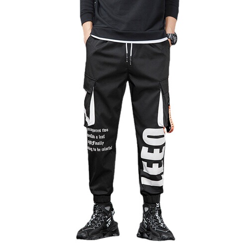 Trendy brand functional overalls men's summer thin trendy letter printed multi-pocket leggings hip-hop casual pants