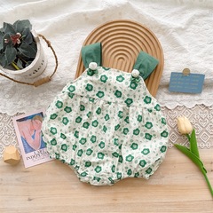 新生嬰兒夏季吊帶哈衣洋氣女寶寶小花包屁衣滿月百天夏裝連體爬服