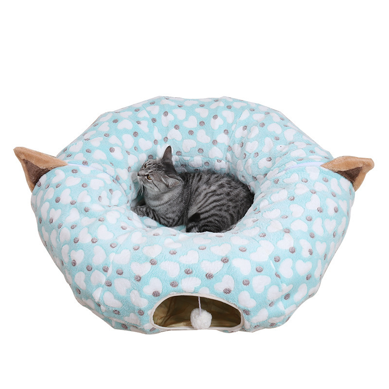 Fábrica al por mayor azul y blanco amor gato túnel gato nido canal resistente a los arañazos gato túnel nido auto-Hola gato juguete