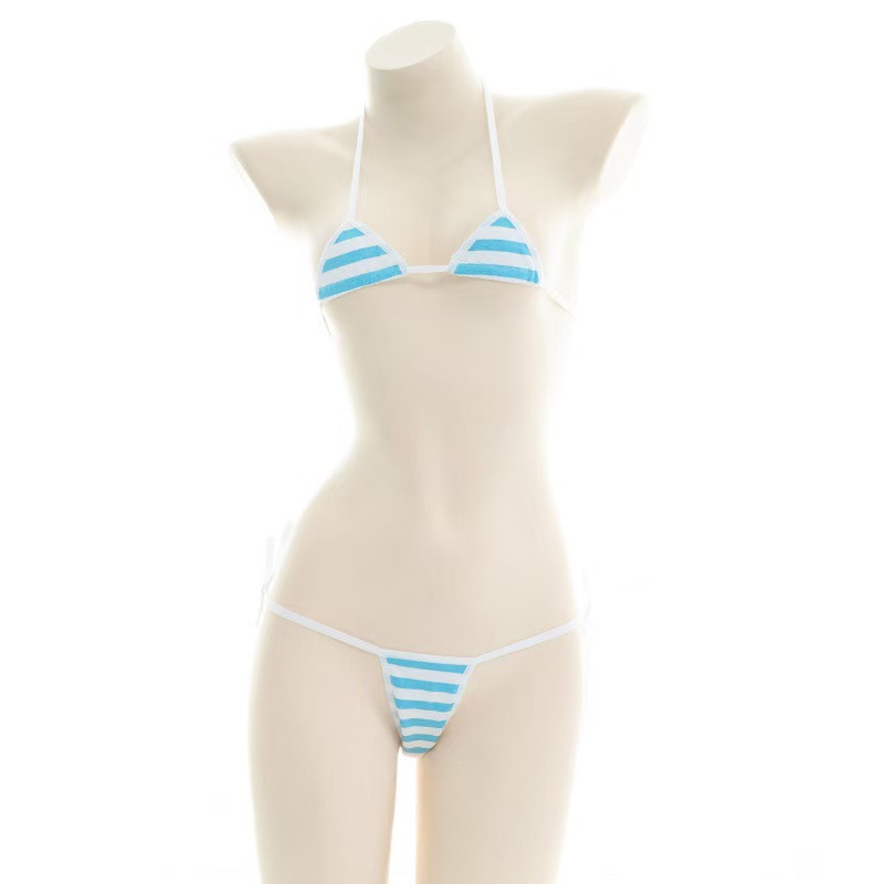 Three-Point Striped Lingerie Set with Split Bra and Panties in Pink — detail image 2