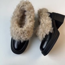 牛皮版~小个子复古粗跟毛毛鞋2025冬新款加绒保暖舒适百搭单鞋女