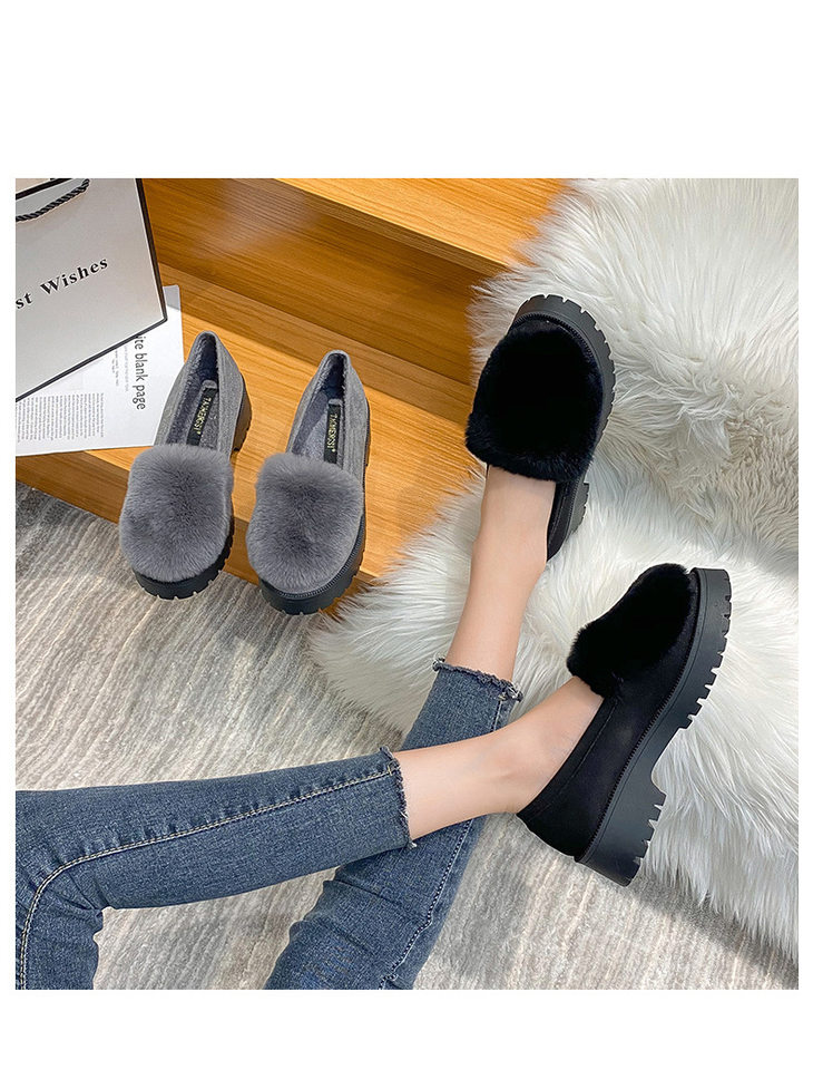 Giày lười nữ đế dày lót lông giữ ấm, giày bông mũi tròn gót 3-5 cm — Màu xám, Màu đen chi tiết 13