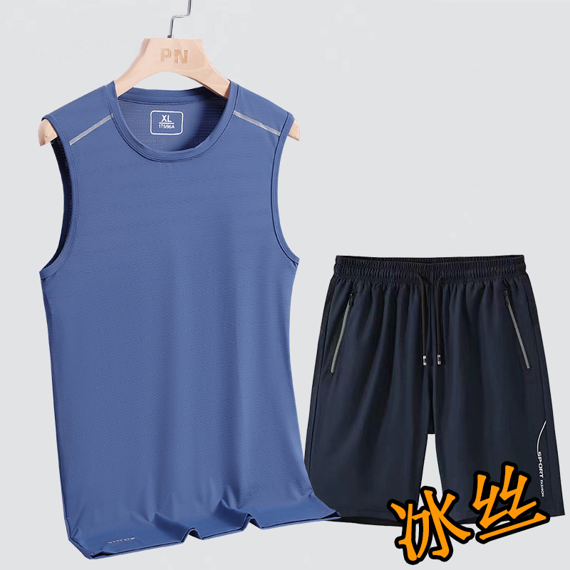 Traje deportivo king size hombre verano camiseta sin mangas cuello redondo chaleco de hielo secado rápido chaleco de hielo hombre image 15