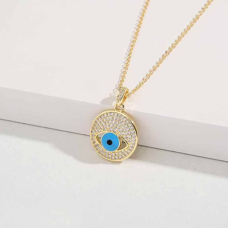 Retro Devilu0027S Eye Copper Enamel Zircon Pendant Necklace