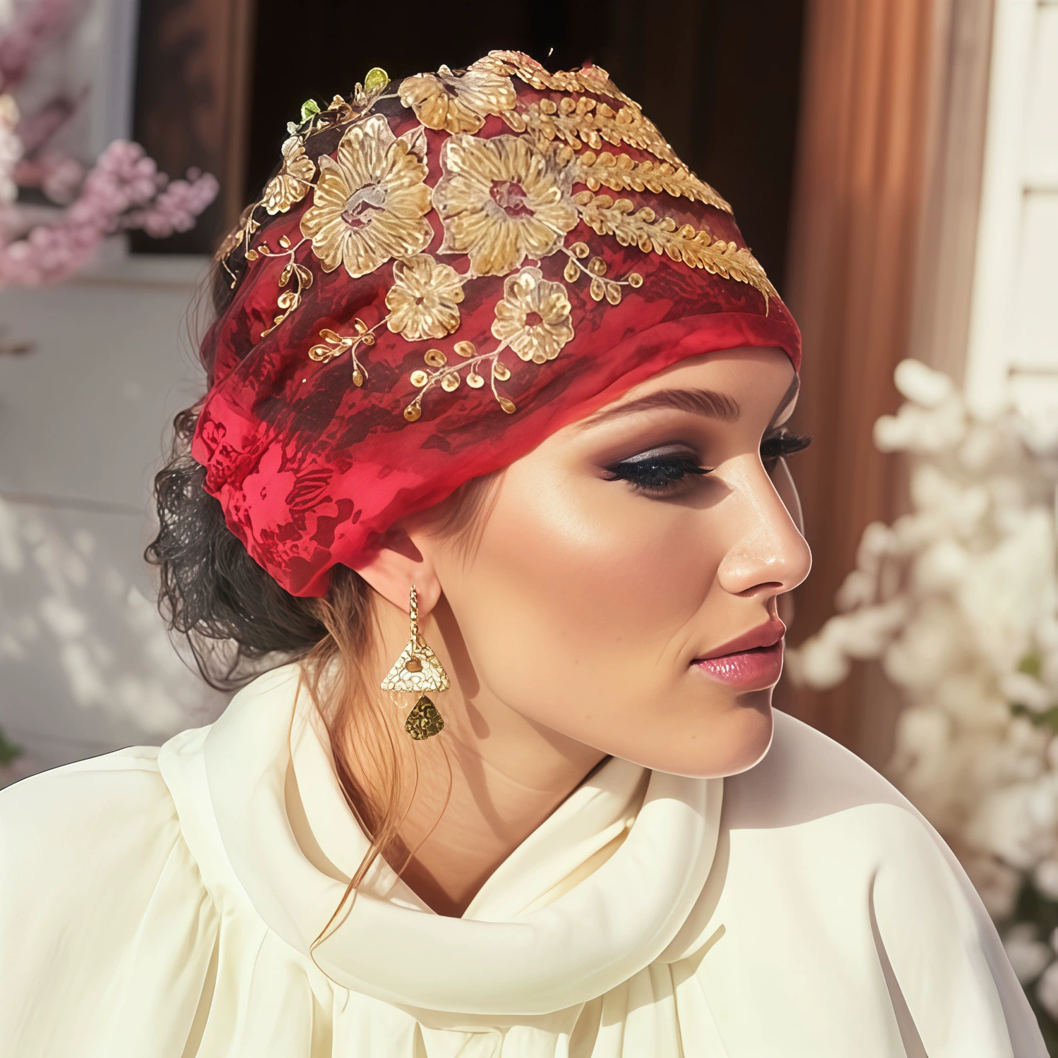 Кружевной тюрбан, новый стиль, повязка на голову с цветком в виде хвоста феникса, модный стиль с цветочной сумкой сзади, летняя тонкая шляпа