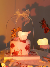 七夕情人節蛋糕裝飾插件一箭穿心愛心燈擺件情侶告白甜品台蝴蝶結