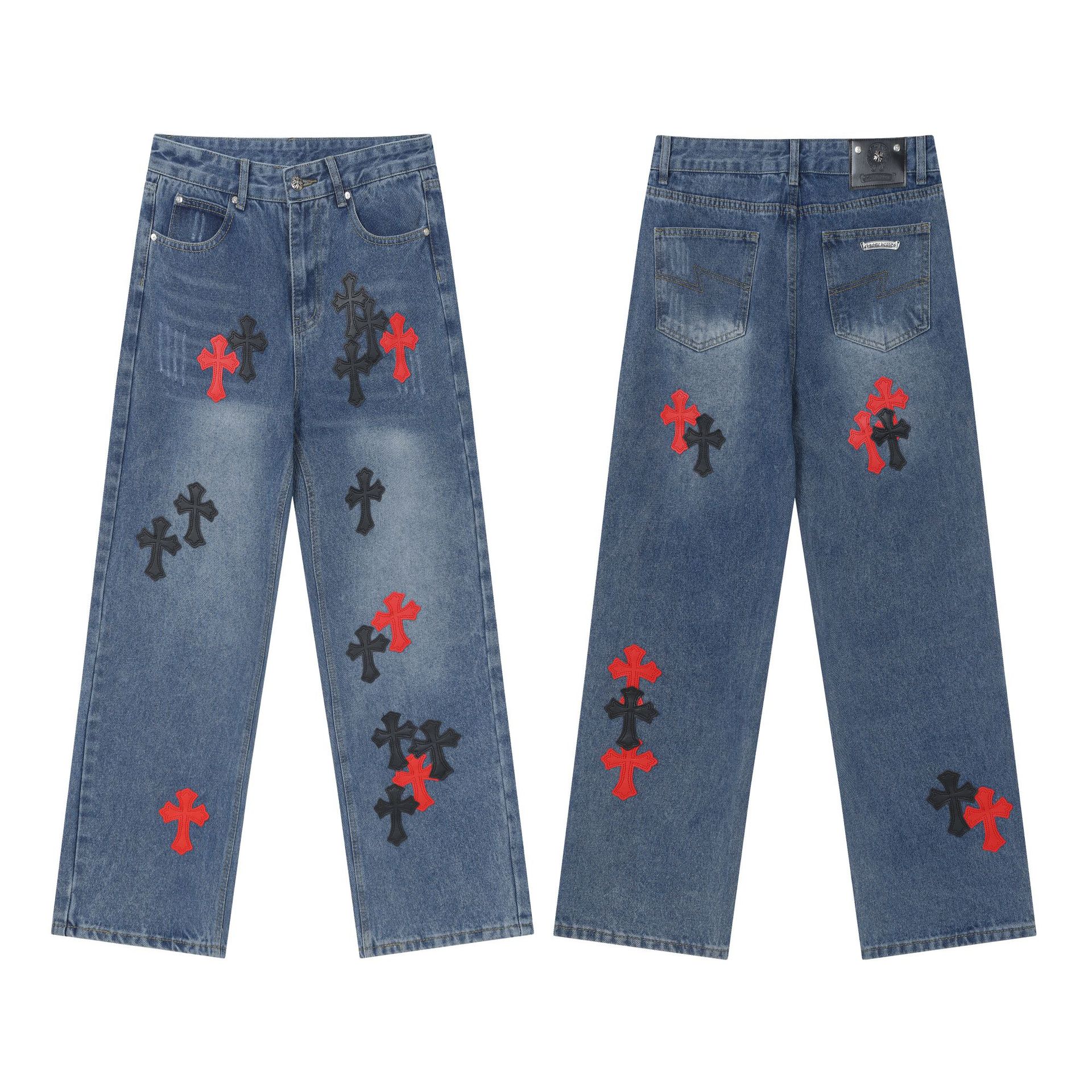 Chrome Hearts Jeans Cross Patch Washed Blue