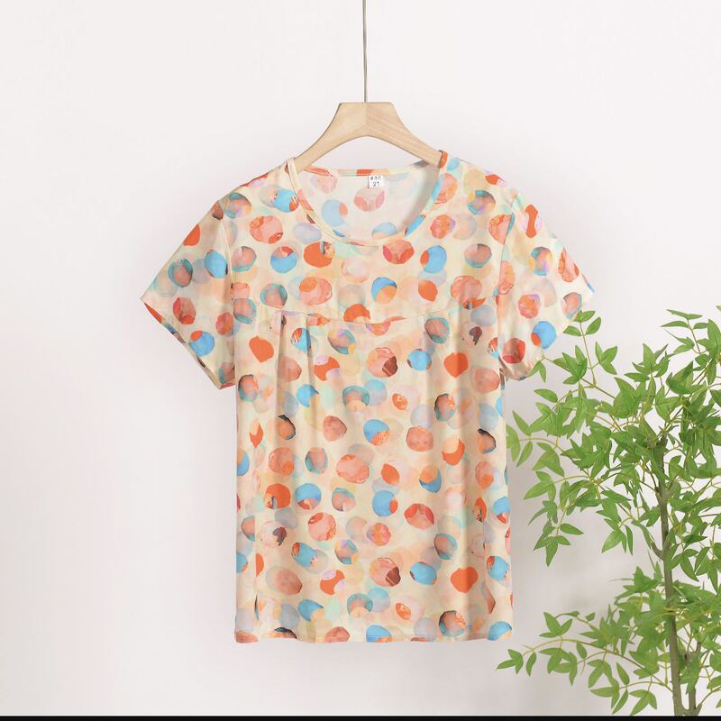Women's Summer Cotton Silk Large Size Loose Pullover T-Shirt for Moms, Artificial Cotton Printed Short-Sleeve Cotton Silk Mom Top Women's Summer Cotton Silk Large Size Loose Pullover T-Shirt for Moms, Artificial Cotton Printed Short-Sleeve Cotton Silk Mom Top