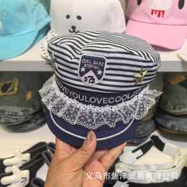复古条纹海军风水手帽子女海边旅游度假平顶八角帽复古拍照贝雷帽
