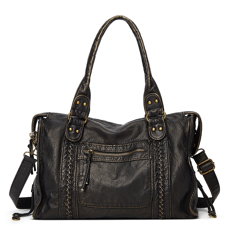 Hot Selling French Vintage Motorcycle Bag, Shoulder Crossbody Tote Bag, Large Capacity Women's Washed Bag