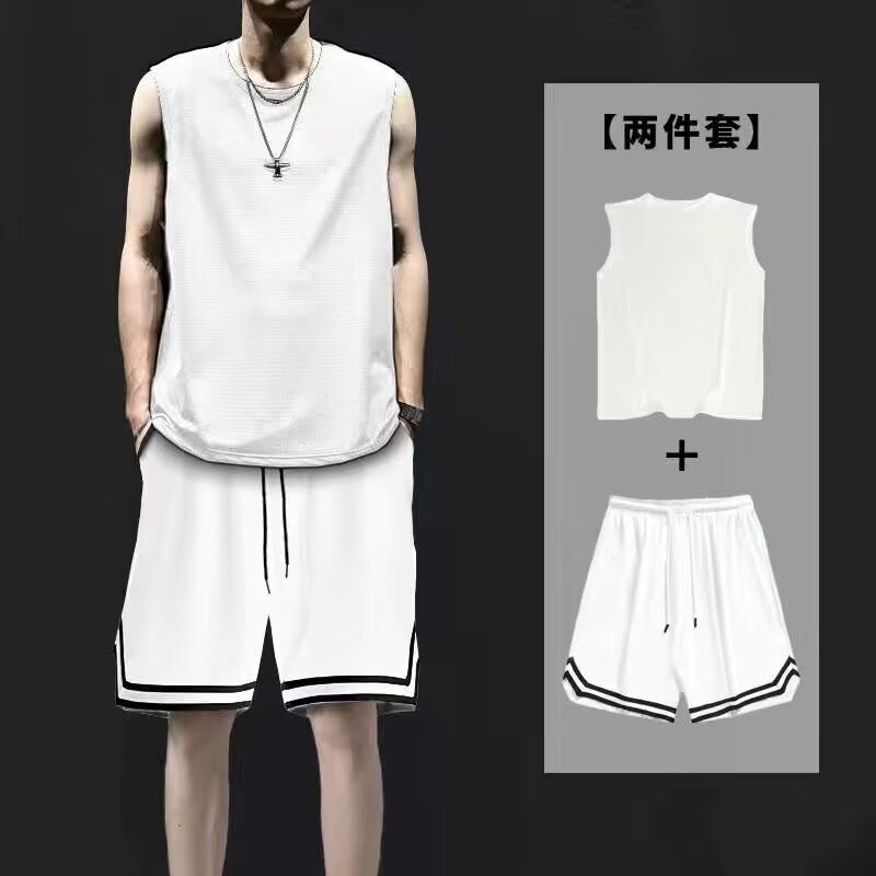 Summer Basketball Vest Shorts Sports Suit Men's Fitness Running Sleeveless Vest Five-Quarter Pants Casual Two-Piece Set