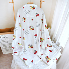 Thin home clothes suit plus size plus size long-sleeved gauze confinement clothes pure cotton pajamas cardigan 200 pounds breastfeeding