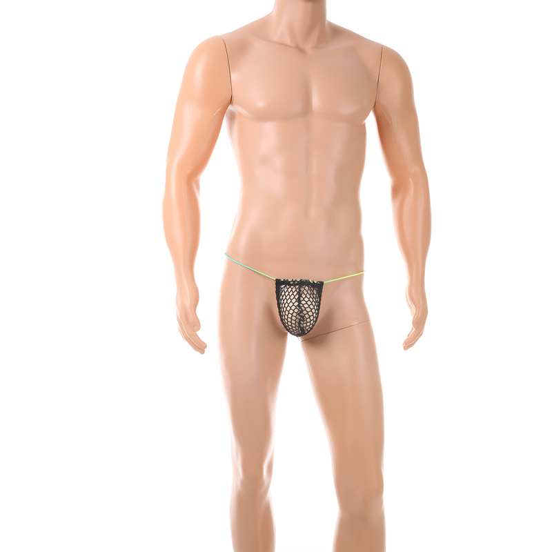 Temu Hot-Selling Men's Fishnet Mesh Thong Sexy Lingerie Low-Waist Sexy Thin Strap Breathable U-Shaped Pouch T-Pants