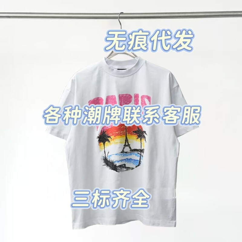 New Style Pure Cotton Trendy Paris T-Shirt, Loose Short-Sleeve T-Shirt, Unisex Solid Color Round Neck Oversized Base Shirt Wholesale