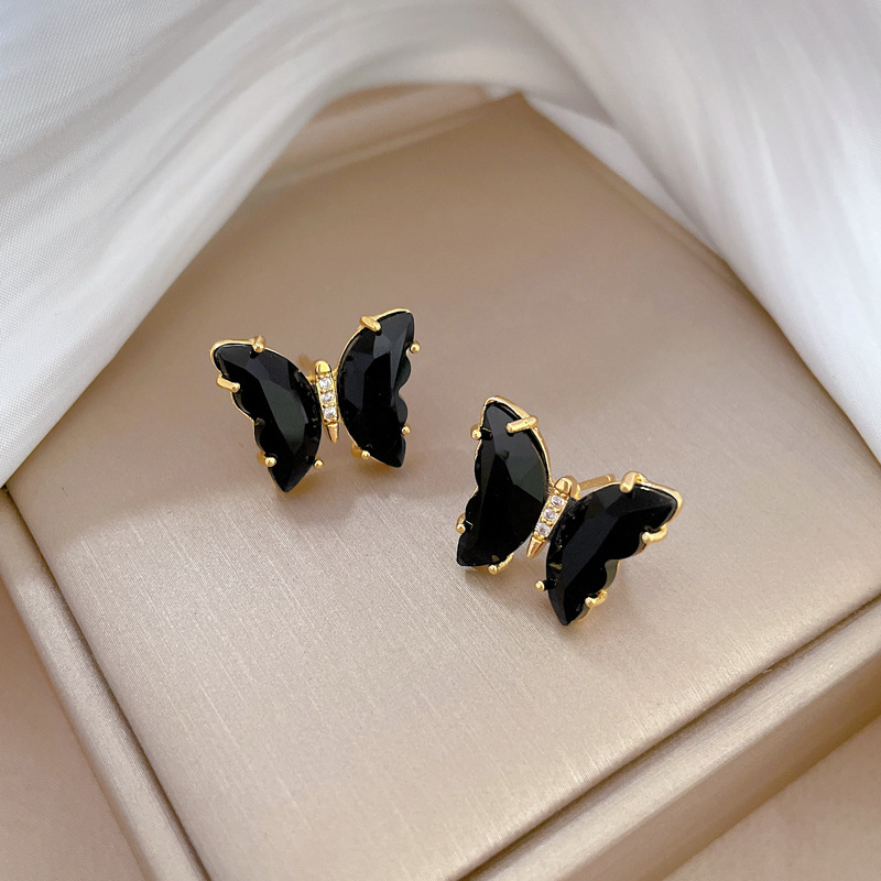 Titan Stahl Kupfer Elegant Inlay Schmetterling Künstlicher Kristall Ohrringe Halskette display picture 4