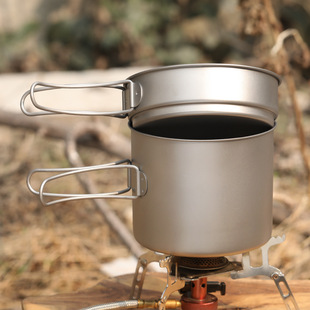 Outdoor pure titanium soup pot camping picnic pot set portable folding pot set camping cookware picnic titanium pot tableware