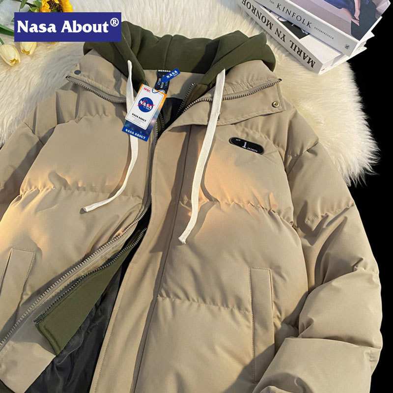La NASA anti-temporada abrigo de algodón acolchado falso de dos piezas con capucha Jinjiang abrigo de algodón acolchado para hombres y mujeres mismo invierno engrosado abrigo de pan abrigo de algodón acolchado