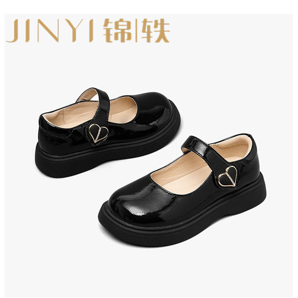 酒红色儿童皮鞋女童春秋季新款真皮珍珠吊坠软底学生单鞋演出舞蹈