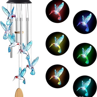 Outdoor solar energy colorful gradient wind chime lights bird aluminum tube wooden plate decorative holiday atmosphere lights Villa landscape lights
