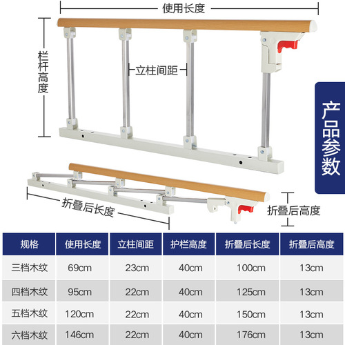 Medical Folding Bed Side Rail Handrail Assistance Frame for Elderly and Pregnant Women, Bed Safety Support Frame
