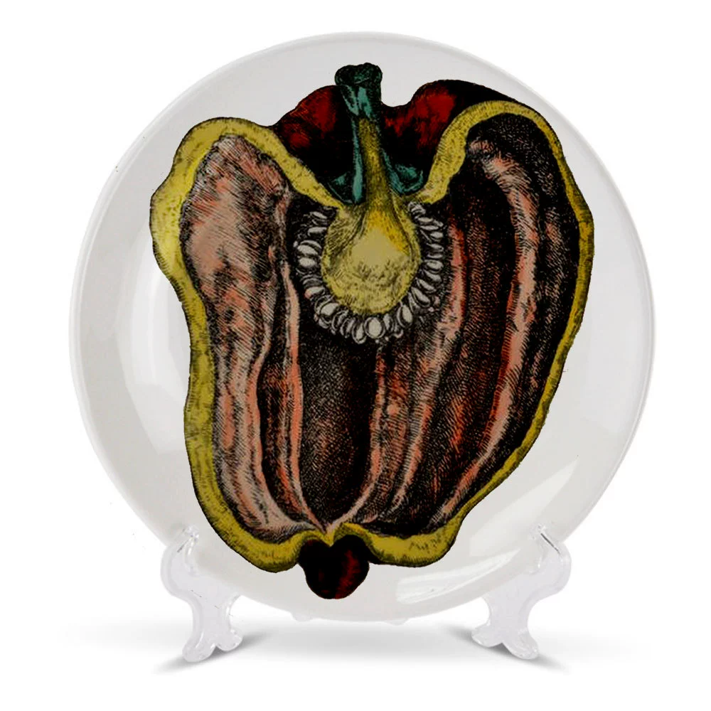 Italian FORNASETTIAN hand -painted fruit vegetarian decoration plate light luxury ceramic round flat plate home decoration
