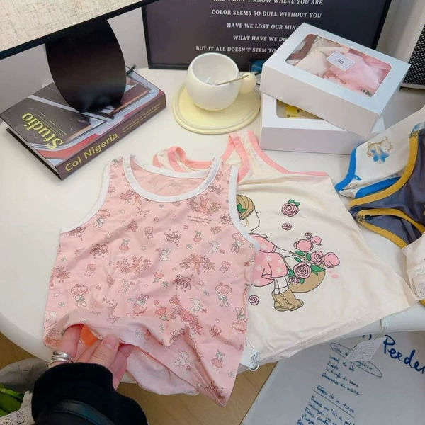 Little girl with bureau print + little pink rabbit with full print, two-pack