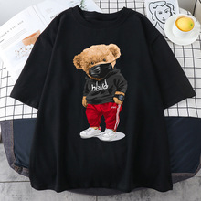 Cotton Sports Mask Bear Print Short-sleeved T-shirt male Ha