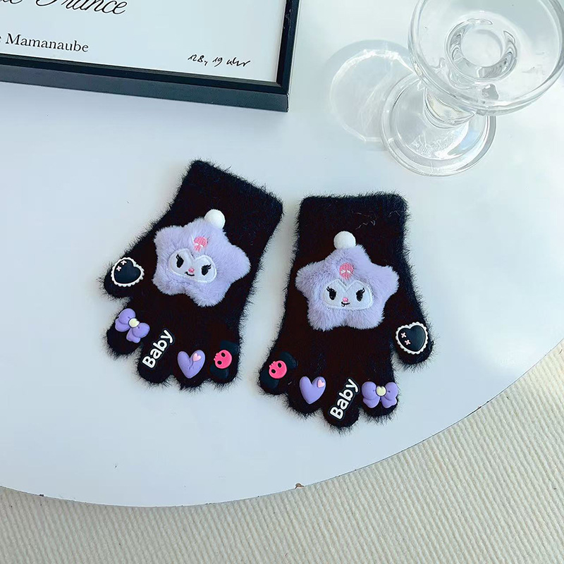 Guantes para niños otoño y invierno niñas calientes niños y niñas estudiantes de primaria escribiendo bebés cinco dedos guantes antifría de dibujos animados