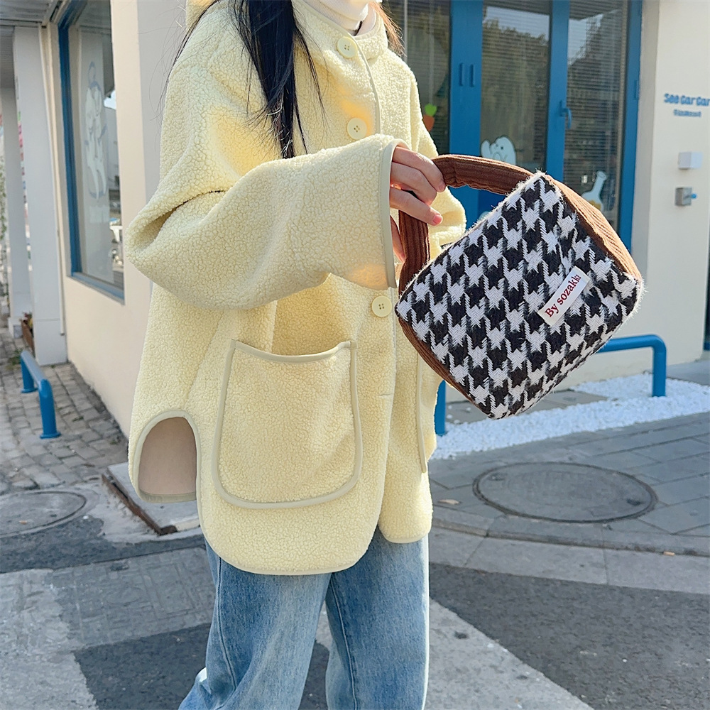 31194 Autumn and Winter new thousand-bird check woolen handbag, new hand-held bag, portable shopping hand-held bag undefined