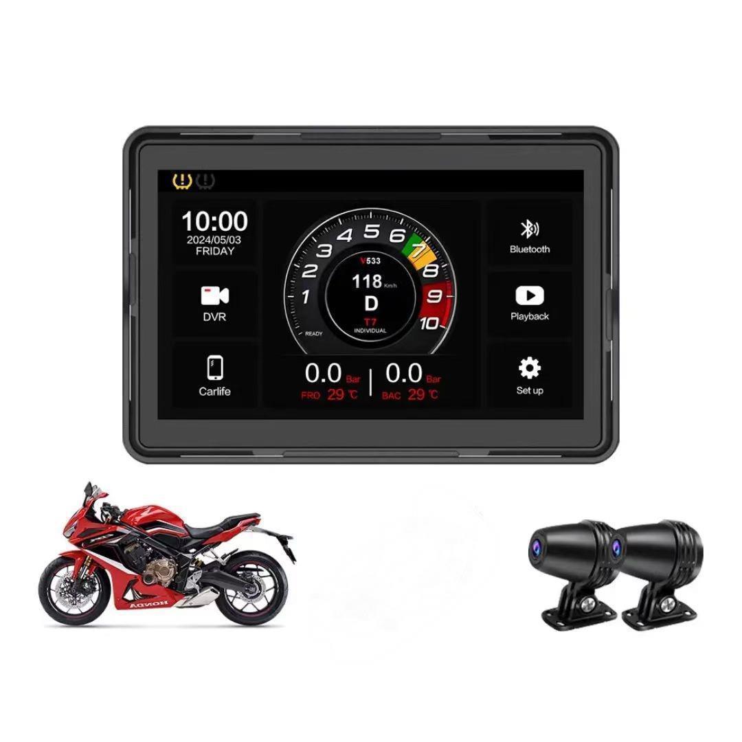 7inch Motorcycle Driving Recorder Front and Rear 2K Dual Recording Carplay Huawei Hicarwifi 2K High Definition Dual Recording