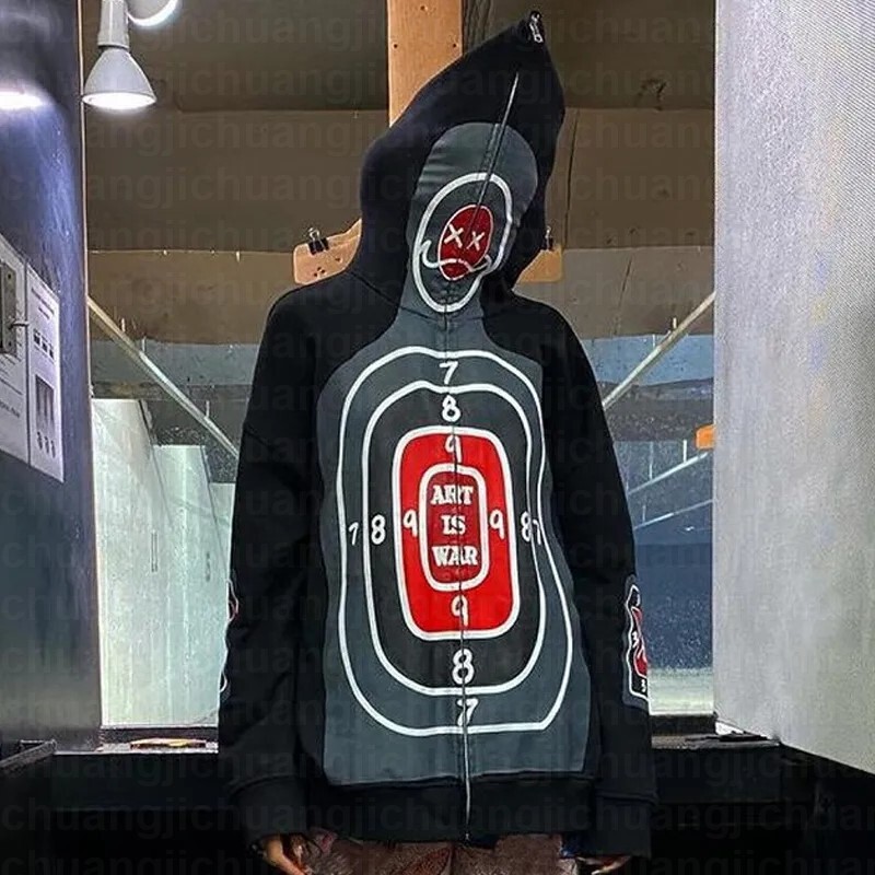 Cross-border new interesting target design print Street casual trendy cardigan jacket men's and women's loose hoodie