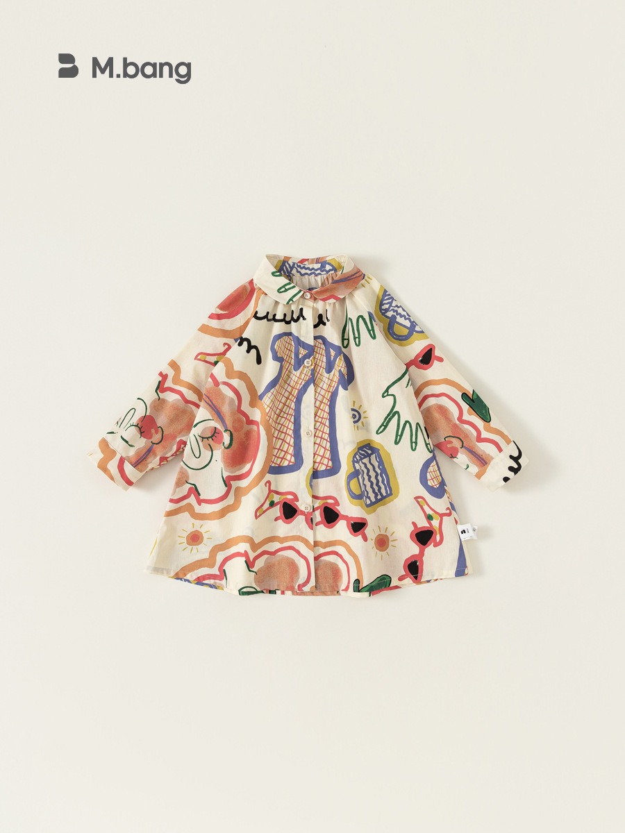 Youbao ropa para niños primavera y otoño ocio niñas lindo vestido de camisa de graffiti falda para niños vestido para niños QQ22065