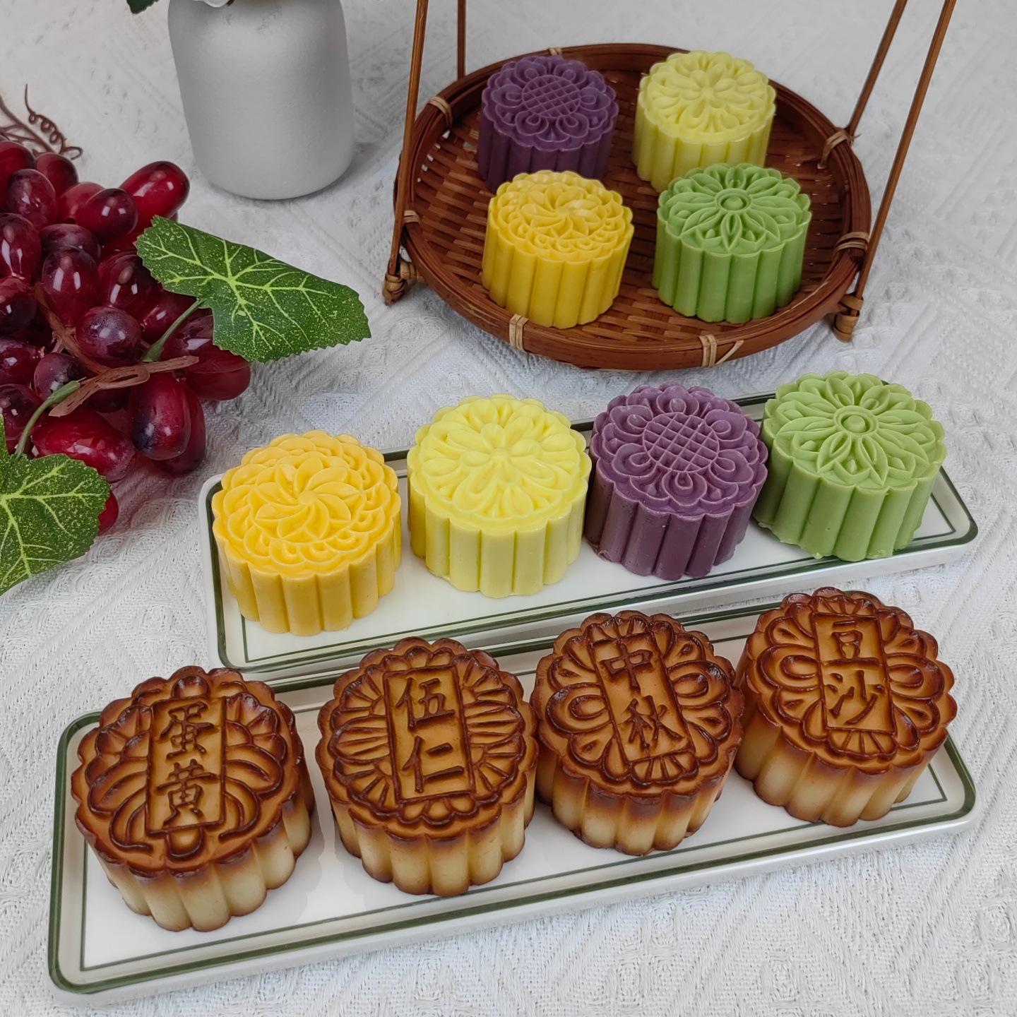 仿真中秋冰皮月饼模型Mooncake model五仁豆沙蛋黄传统摆拍工具