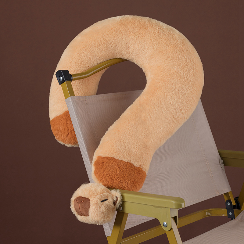 Cute Kapibala signo de interrogación almohada capibara almohada para el cuello juguete de peluche almohada para dormir para niñas almohada en forma de U almohada de viaje