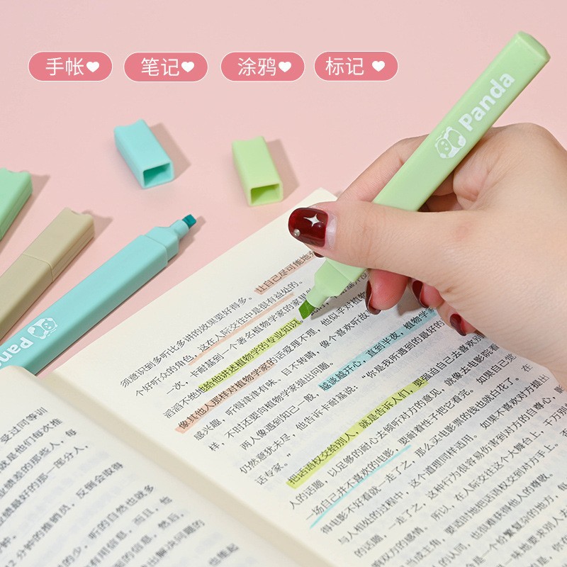 Bolígrafos de marcado clave para estudiantes 4 resaltadores de panda de alto valor, papelería, regalo pequeño, protector de ojos de cabeza suave, marcador