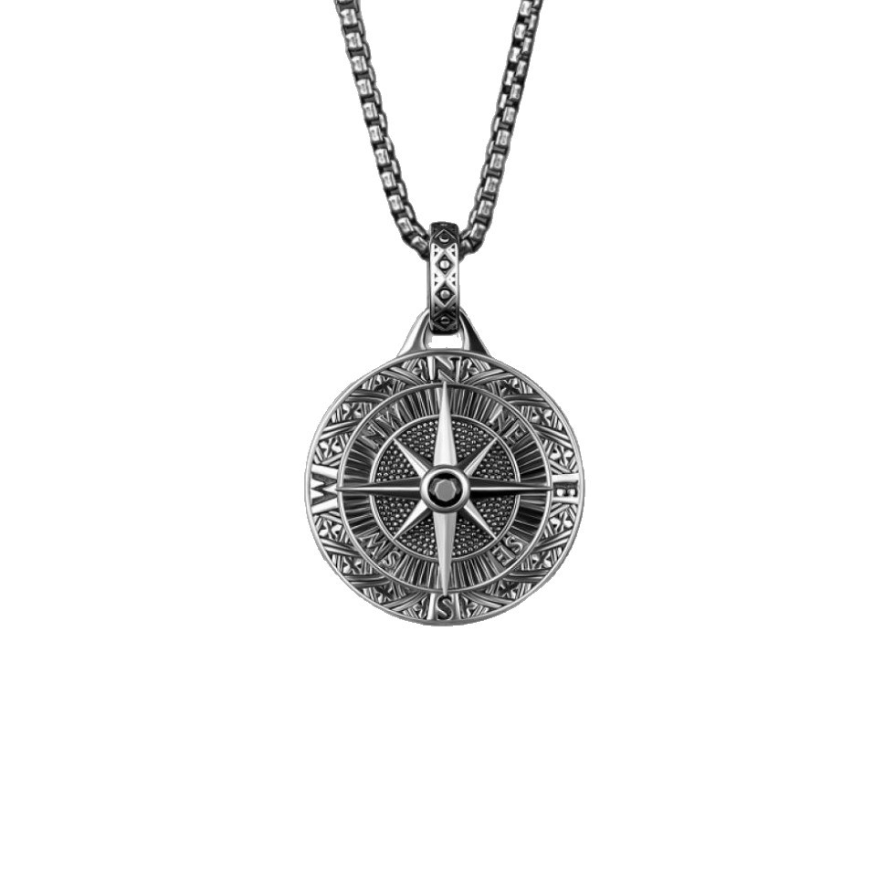 Protection Talisman Compass Pendant Necklace For Men Alloy Fashion_voghion.com