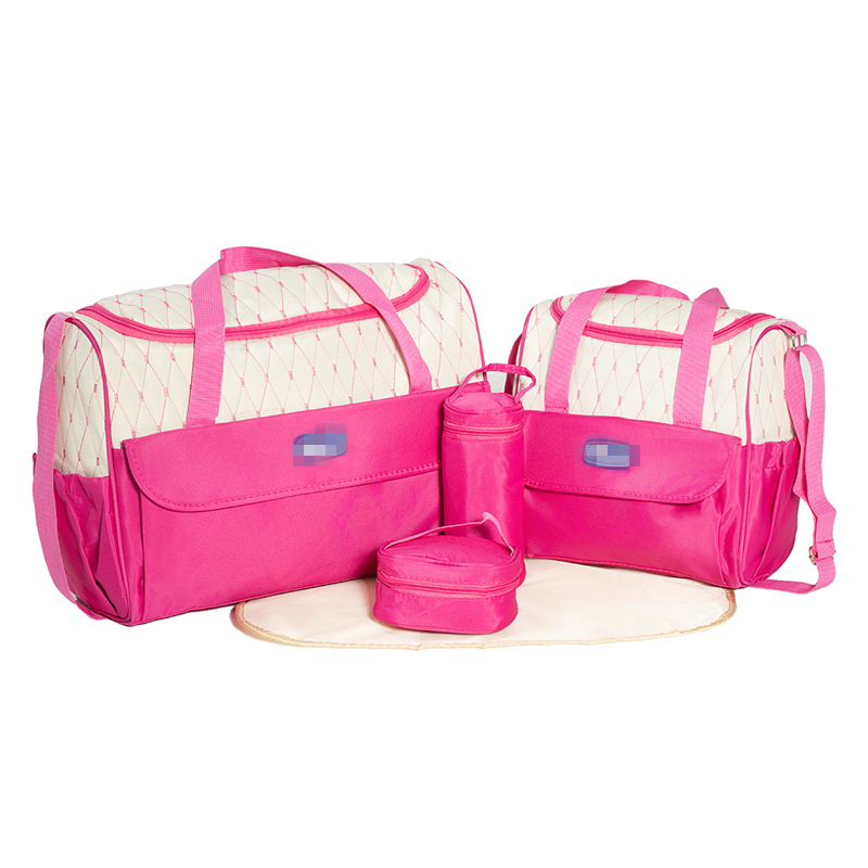 Conjunto de Cinco Piezas de Bolsa Maternal Acolchada con Diseño de Cuadros, Bolsa Maternal Multifuncional de Gran Capacidad para Guardar Pañales, de Hombro o Cruzada