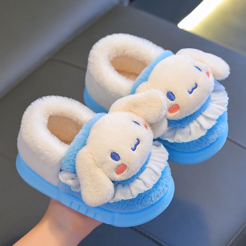 Sanrio auténtico invierno zapatillas de algodón para niños, niñas cálidas bolsas de terciopelo con tacos de goma, zapatillas de algodón para bebés