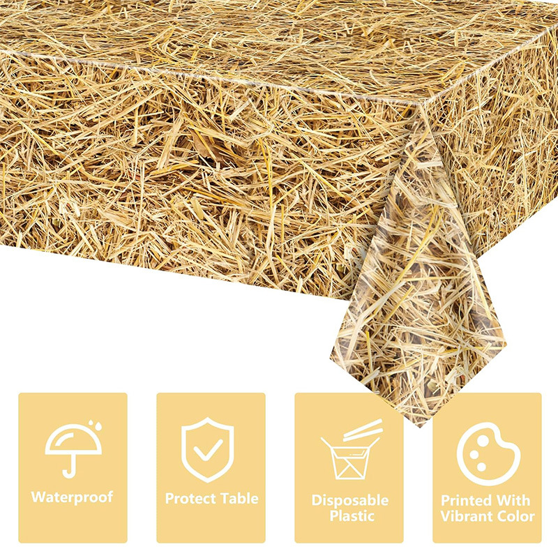 Cross-border Amazon Agricultural Hay Tablecloth Western Theme Straw Decoration Birthday Party Supplies Disposable PE Table