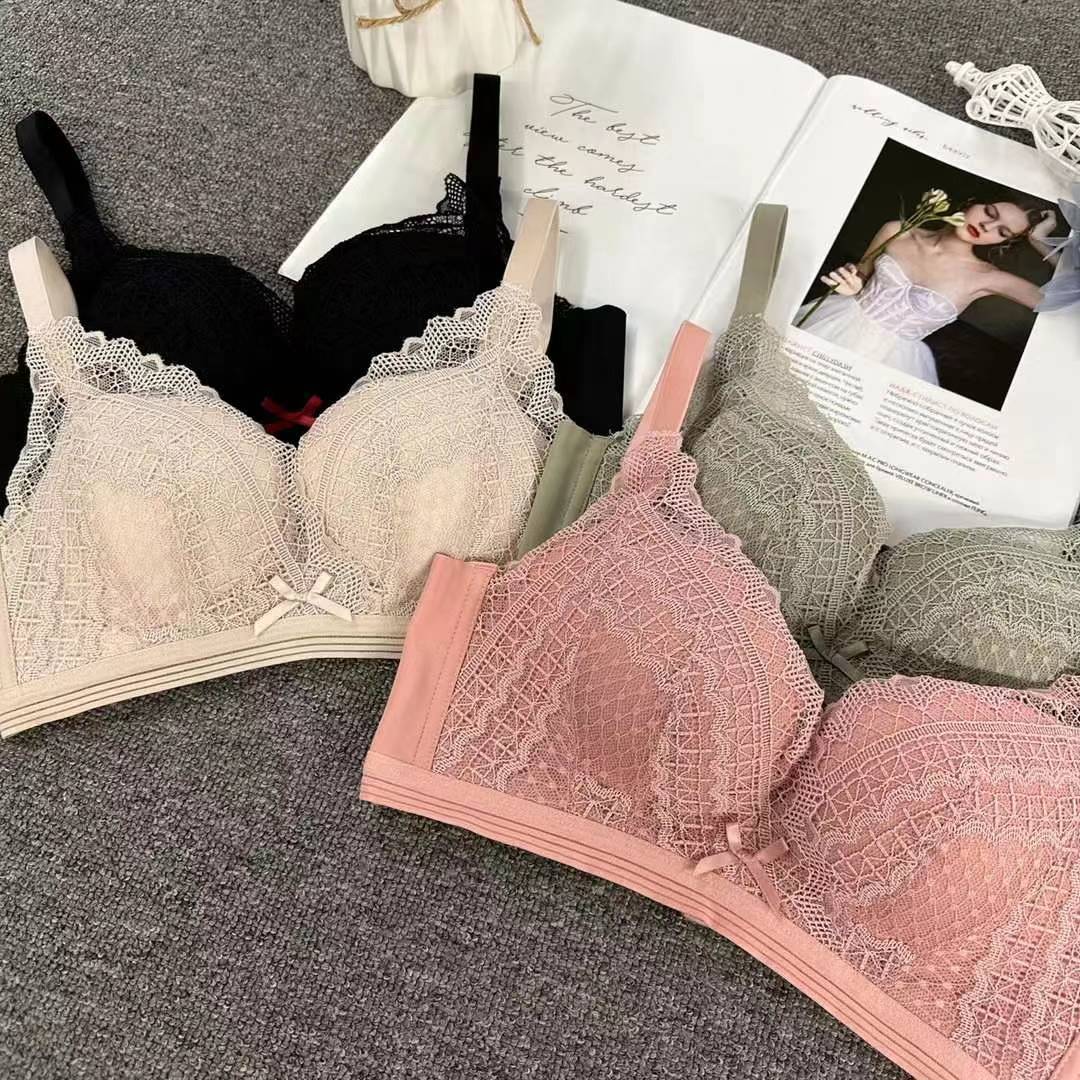 Nuevo sujetador de encaje francés de moda de encaje jacquard transpirable y cómodo ajustable anti-caída se reúne en tres filas de botones image 3