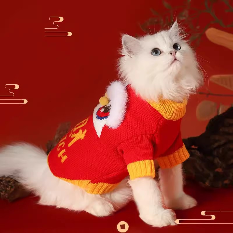 Gato ropa nuevo año suéter Otoño e Invierno gato lindo títere británico corto gatito invierno cálido gatito Año Nuevo invierno