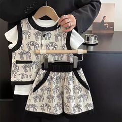 韩版童装女童套装2025夏季儿童休闲单排扣刺绣背心上衣短裤两件套