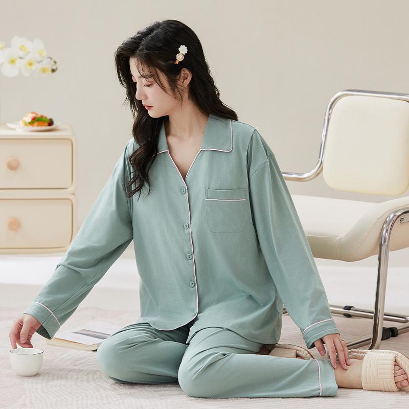 임산부 순면 잠옷 여성의 달 옷 가을과 겨울 새로운 산후 임신 산후 간호 홈 의류 세트