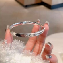 新款精工镀银猫眼手镯波浪纹两面实心凸起时尚高级感百搭拉丝手环