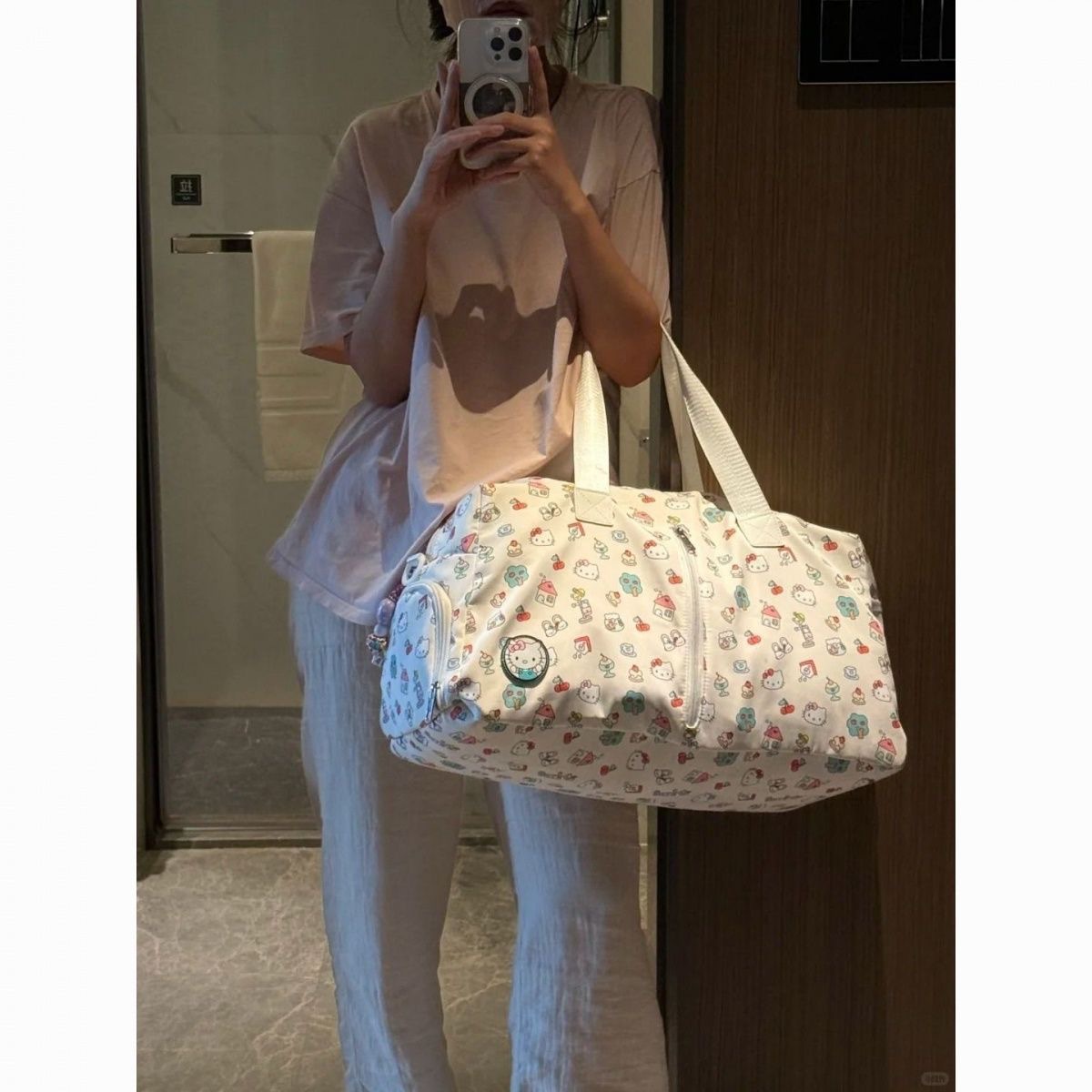 Cute Print Travel Bag for Women, Large Capacity, Foldable Handbag, Student Dormitory Storage Gym Bag