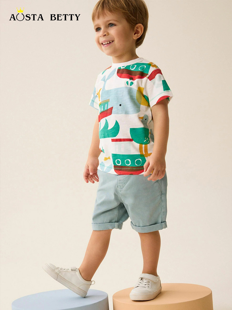 Verano nuevos productos de camisetas infantiles estilo europeo y americano interesante impresión de camisetas de manga corta para niños camisetas de algodón de punto de cuello redondo para niños camisetas