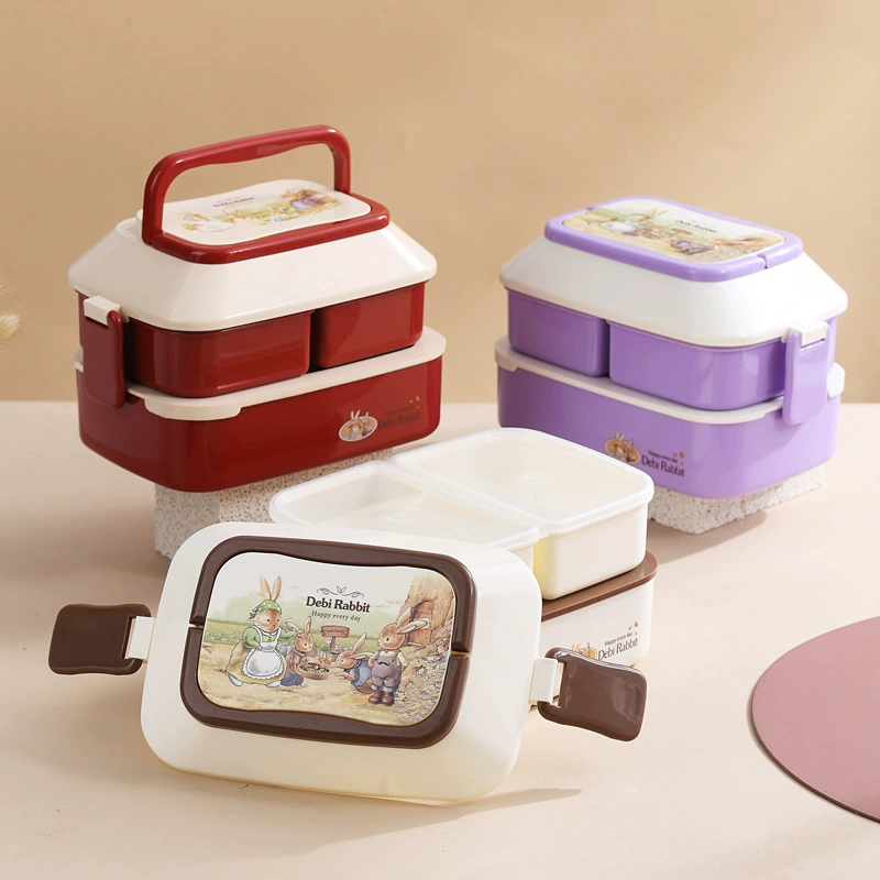 Double-layer plastic rabbit, children's capacious lunch box, mini box for students for adults, internet celebrity