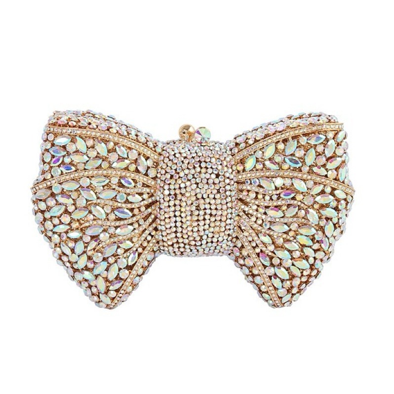 Bow cristal embrague de arco transfronterizo bolsas de cena de diamantes perforadas bolsas de mano de diamantes llenas bolsas de banquete