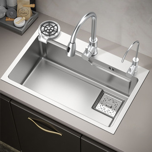 Kitchen dish washing basin thickened stainless steel single trough basin household large capacity brushed sink manufacturers wholesale